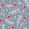 Cute Christmas seamless pattern with mistletoe leaves and holly berries.